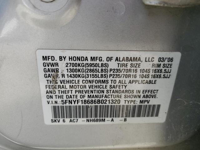 Photo 10 from auction – 2006 HONDA PILOT EX with VIN 5FNYF18686B021320