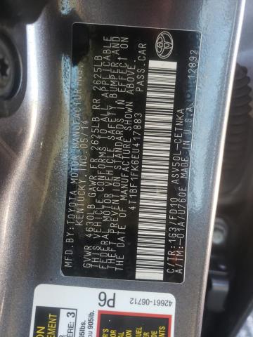 Photo 10 from auction – 2014 TOYOTA CAMRY L with VIN 4T1BF1FK6EU417883