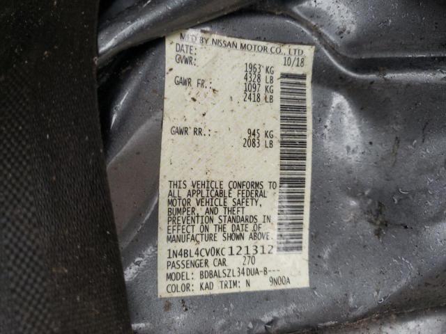 Photo 10 from auction – 2019 NISSAN ALTIMA SR with VIN 1N4BL4CV0KC121312