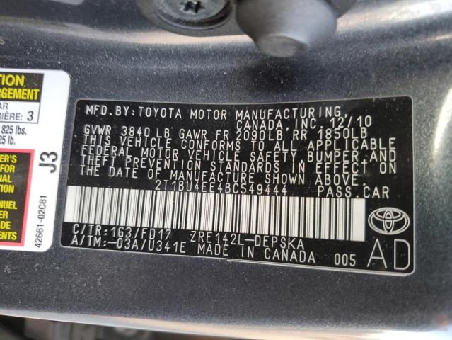 Photo 10 from auction – 2011 TOYOTA COROLLA BA with VIN 2T1BU4EE4BC549444