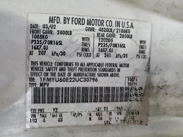 Photo 10 from auction – 2002 FORD EXPLORER S with VIN 1FMYU60E22UC30796