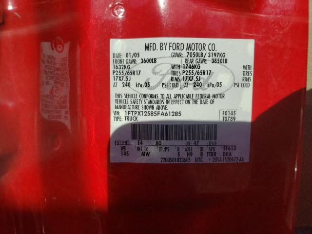 Photo 10 from auction – 2005 FORD F150 with VIN 1FTPX12585FA61285
