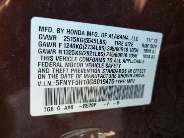 Photo 10 from auction – 2016 HONDA PILOT LX with VIN 5FNYF5H10GB019476