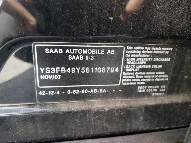Photo 10 from auction – 2008 SAAB 9-3 2.0T with VIN YS3FB49Y581108794