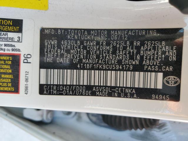 Photo 10 from auction – 2012 TOYOTA CAMRY BASE with VIN 4T1BF1FK9CU594179