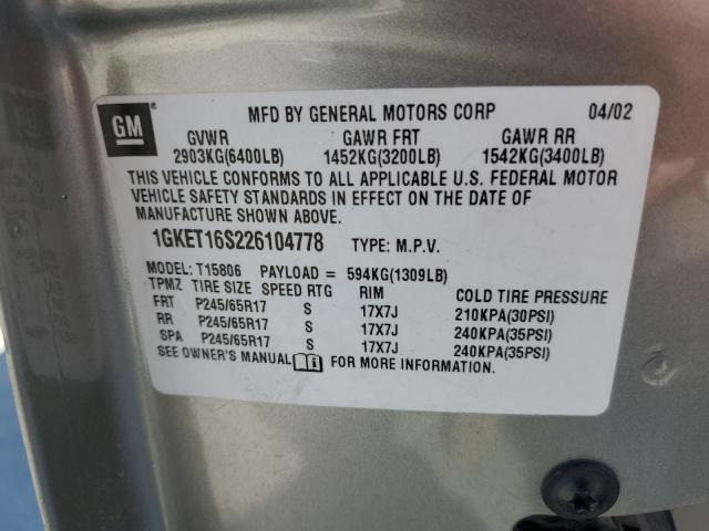 Photo 10 from auction – 2002 GMC ENVOY XL with VIN 1GKET16S226104778