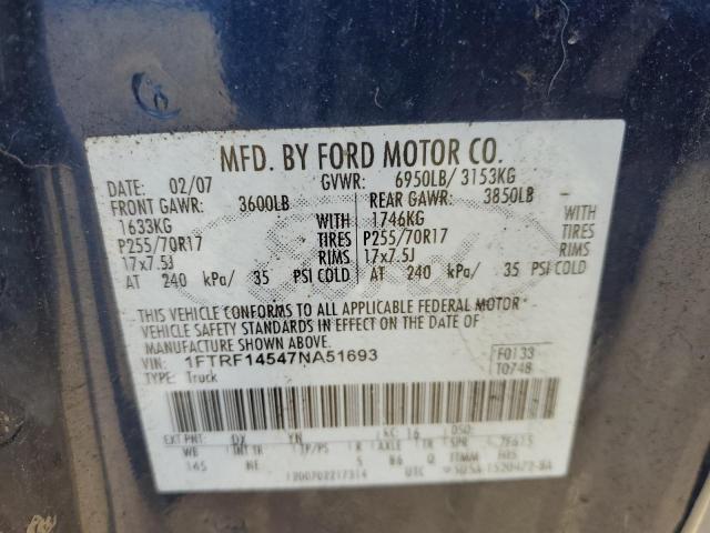 Photo 10 from auction – 2007 FORD F150 with VIN 1FTRF14547NA51693