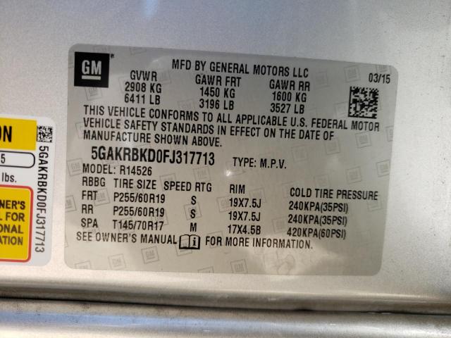 Photo 10 from auction – 2015 BUICK ENCLAVE with VIN 5GAKRBKD0FJ317713