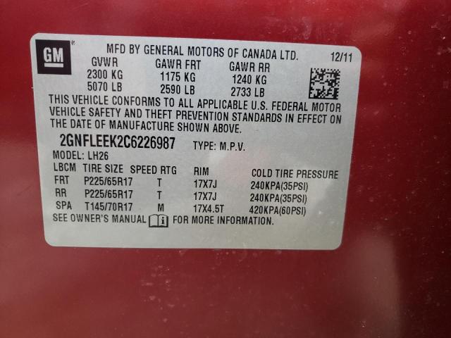Photo 10 from auction – 2012 CHEVROLET EQUINOX LT with VIN 2GNFLEEK2C6226987