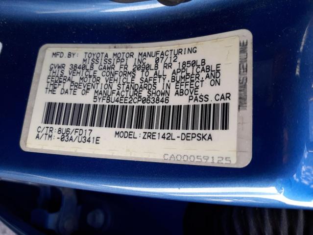 Photo 10 from auction – 2012 TOYOTA COROLLA BA with VIN 5YFBU4EE2CP063846