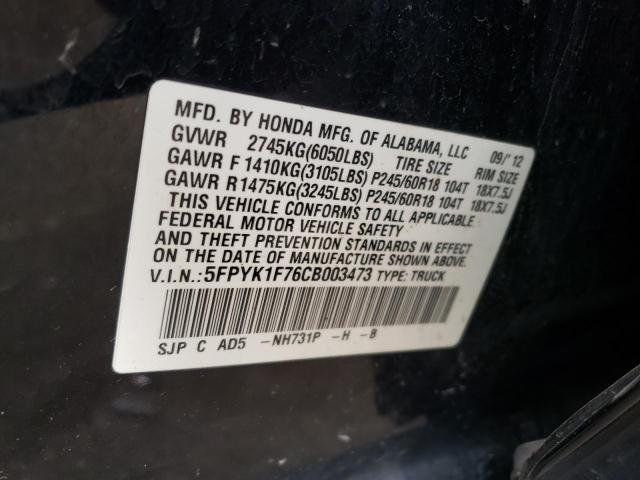 Photo 10 from auction – 2012 HONDA RIDGELINE with VIN 5FPYK1F76CB003473