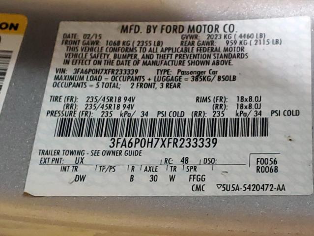 Photo 10 from auction – 2015 FORD FUSION SE with VIN 3FA6P0H7XFR233339
