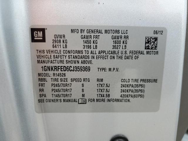 Photo 10 from auction – 2012 CHEVROLET TRAVERSE with VIN 1GNKRFED6CJ359369