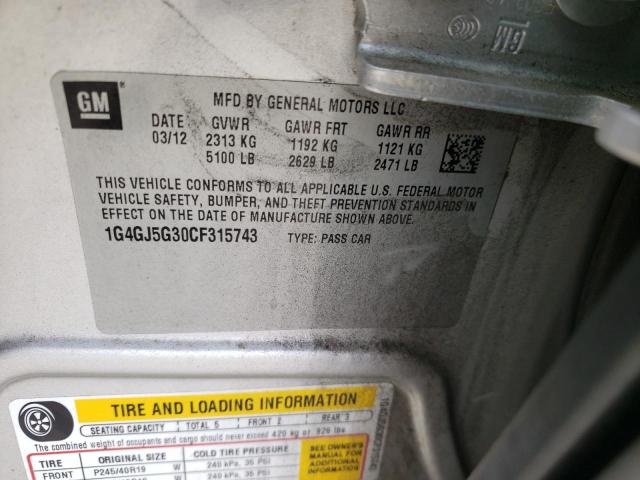 Photo 10 from auction – 2012 BUICK LACROSSE T with VIN 1G4GJ5G30CF315743