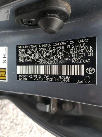 Photo 10 from auction – 2021 TOYOTA COROLLA LE with VIN JTDEAMDE2MJ031931