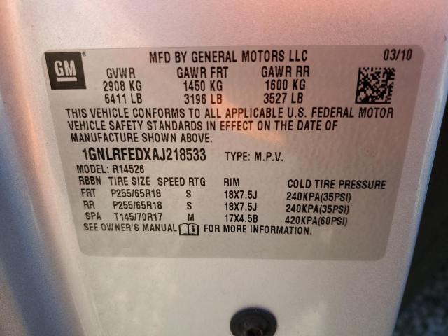 Photo 10 from auction – 2010 CHEVROLET TRAVERSE L with VIN 1GNLRFEDXAJ218533