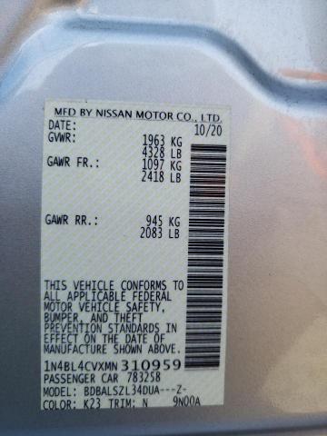 Photo 10 from auction – 2021 NISSAN ALTIMA SR with VIN 1N4BL4CVXMN310959