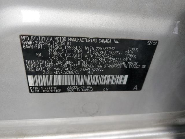 Photo 10 from auction – 2012 TOYOTA RAV4 with VIN 2T3BF4DVXCW268705