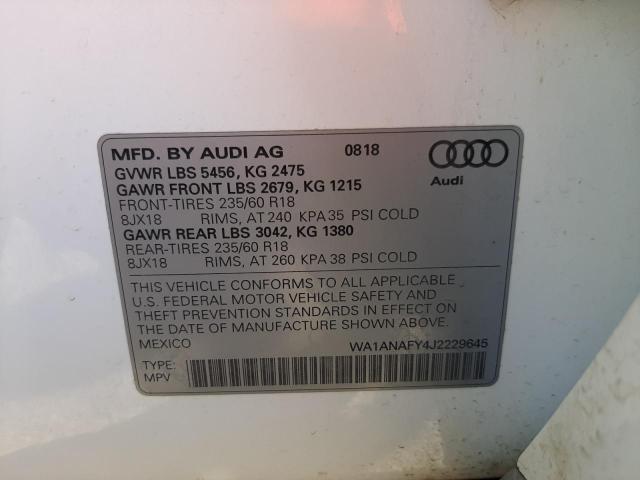 Photo 10 from auction – 2018 AUDI Q5 PREMIUM with VIN WA1ANAFY4J2229645