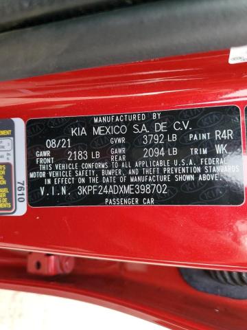 Photo 10 from auction – 2021 KIA FORTE FE with VIN 3KPF24ADXME398702