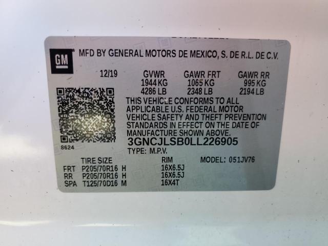 Photo 10 from auction – 2020 CHEVROLET TRAX 1LT with VIN 3GNCJLSB0LL226905