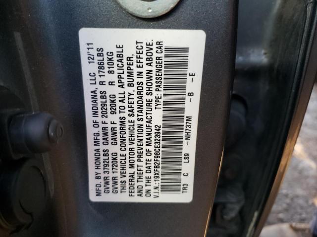 Photo 10 from auction – 2012 HONDA CIVIC EXL with VIN 19XFB2F98CE323942