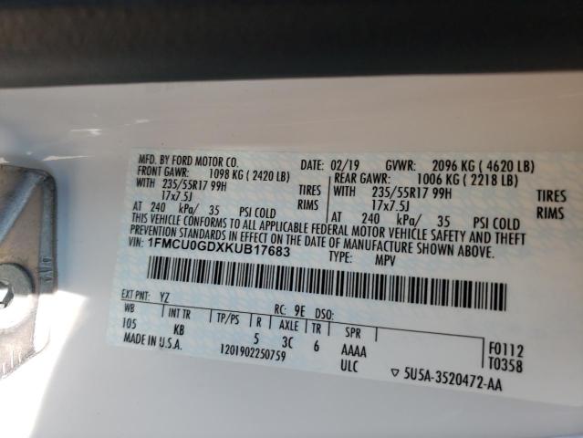 Photo 10 from auction – 2019 FORD ESCAPE SE with VIN 1FMCU0GDXKUB17683