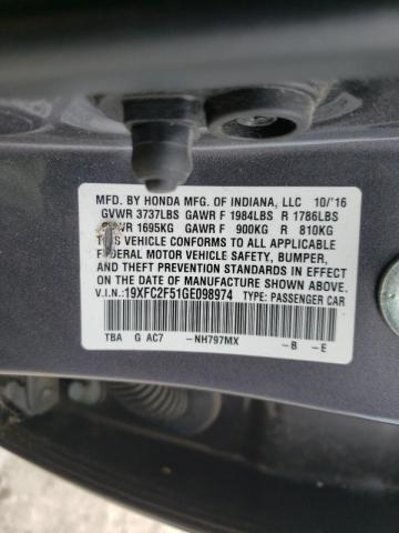 Photo 10 from auction – 2016 HONDA CIVIC LX with VIN 19XFC2F51GE098974