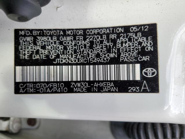 Photo 10 from auction – 2012 TOYOTA PRIUS with VIN JTDKN3DUXC1549437