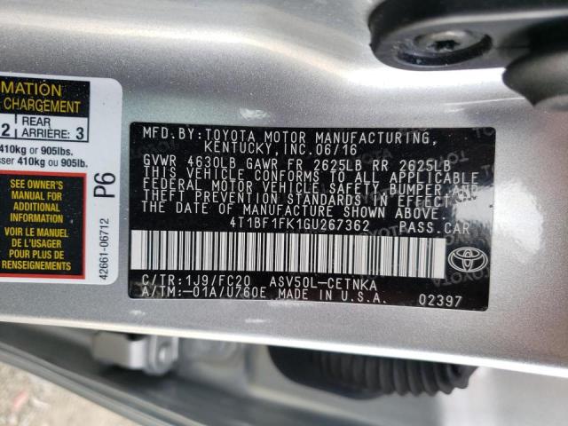 Photo 10 from auction – 2016 TOYOTA CAMRY LE with VIN 4T1BF1FK1GU267362