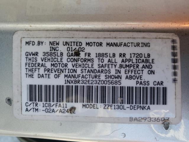 Photo 10 from auction – 2003 TOYOTA COROLLA CE with VIN 1NXBR32E23Z005685