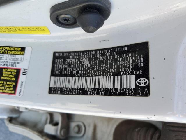 Photo 10 from auction – 2015 TOYOTA COROLLA L with VIN 5YFBURHE5FP351809