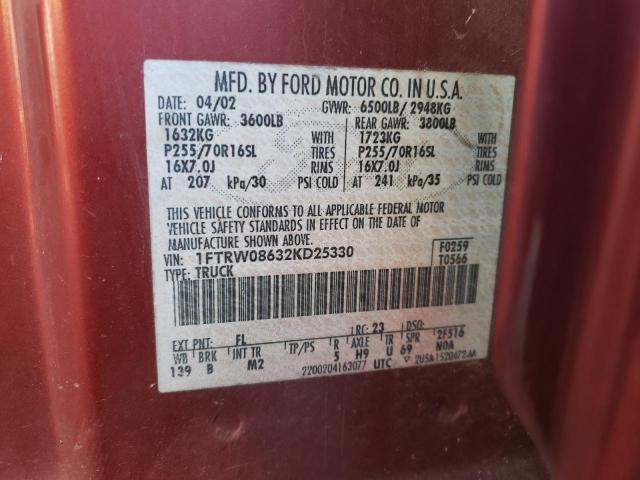 Photo 10 from auction – 2002 FORD F150 SUPER with VIN 1FTRW08632KD25330