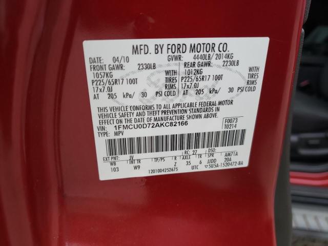Foto 10 de la subasta – 2010 FORD ESCAPE XLT con VIN 1FMCU0D72AKC82166