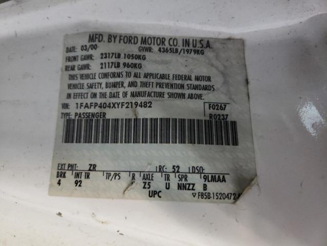 Photo 10 from auction – 2000 FORD MUSTANG with VIN 1FAFP404XYF219482