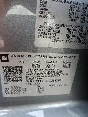 Photo 10 from auction – 2020 CHEVROLET SILVERADO with VIN 3GCPYFED9LG268759