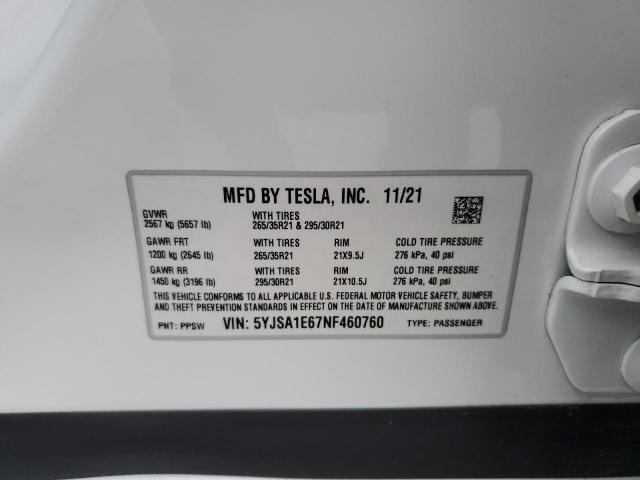 Photo 10 from auction – 2022 TESLA MODEL S with VIN 5YJSA1E67NF460760