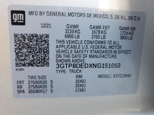 Photo 10 from auction – 2022 GMC SIERRA with VIN 3GTP8DEDXNG151053
