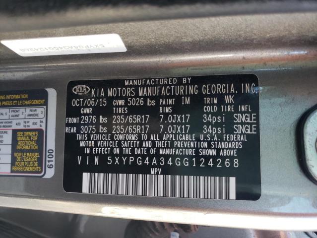 Photo 10 from auction – 2016 KIA SORENTO LX with VIN 5XYPG4A34GG124268