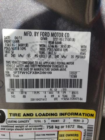 Photo 10 from auction – 2011 FORD F150 SUPER with VIN 1FTFW1CFXBKD56199
