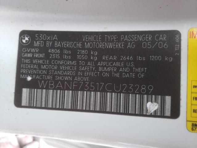 Photo 10 from auction – 2007 BMW 530 XI with VIN WBANF73517CU23289