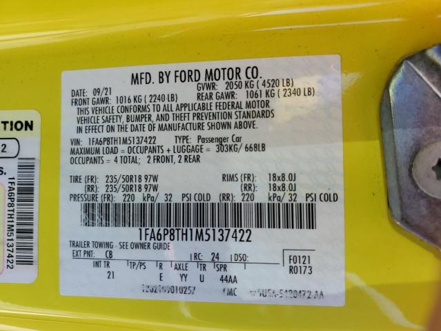 Photo 10 from auction – 2021 FORD MUSTANG with VIN 1FA6P8TH1M5137422