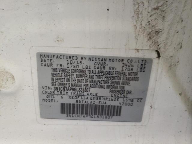 Photo 10 from auction – 2016 NISSAN VERSA S with VIN 3N1CN7AP9GL831807