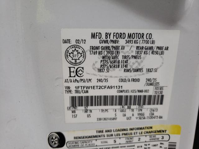 Photo 10 from auction – 2012 FORD F150 SUPER with VIN 1FTFW1ET2CFA91131
