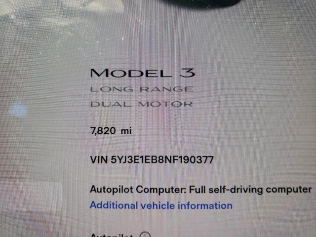 Photo 8 from auction – 2022 TESLA MODEL 3 with VIN 5YJ3E1EB8NF190377
