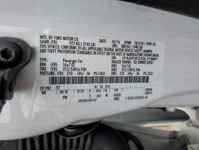 Photo 10 from auction – 2016 FORD FOCUS SE with VIN 1FADP3F23GL319897