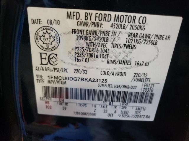 Photo 10 from auction – 2011 FORD ESCAPE XLT with VIN 1FMCU0DG7BKA23125