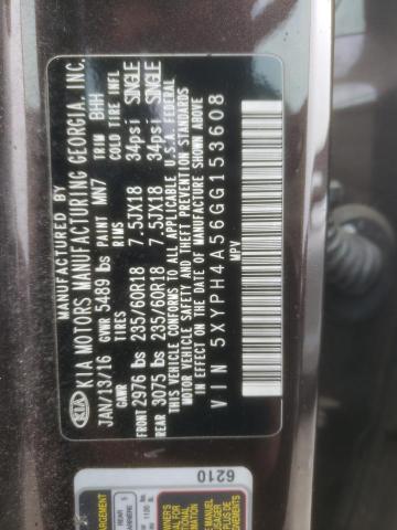 Photo 10 from auction – 2016 KIA SORENTO EX with VIN 5XYPH4A56GG153608
