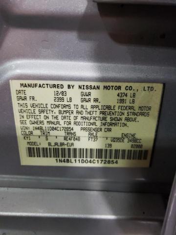 Photo 10 from auction – 2004 NISSAN ALTIMA SE with VIN 1N4BL11D04C172854