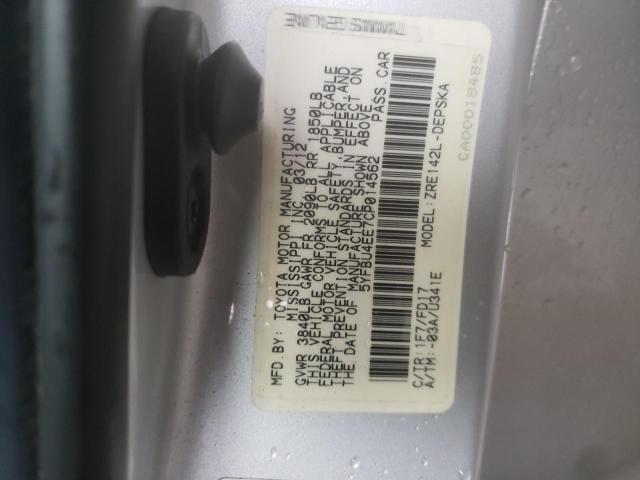Photo 10 from auction – 2012 TOYOTA COROLLA BA with VIN 5YFBU4EE7CP014562